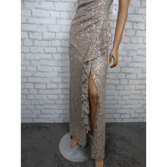 Alex Evenings Mother of Bride Ruffle Sequin Lace Gown in Buff 4 NEW - Picture 9 of 15